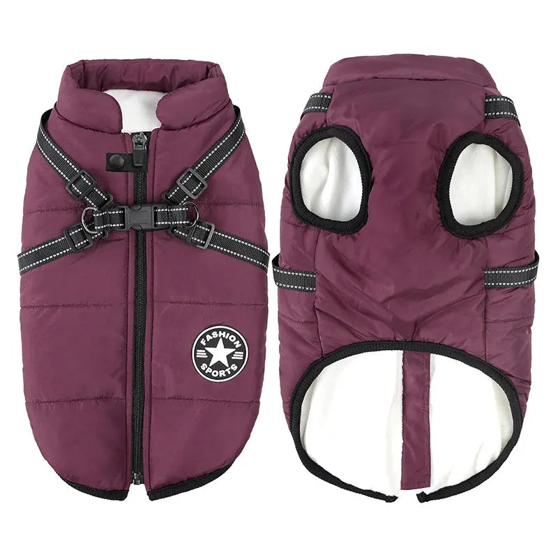 Waterproof Winter Dog Jacket With Built In Harness