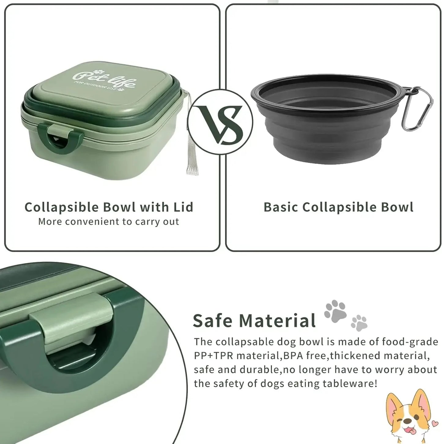 Foldable 2 in 1 Dog Travel Bowl With Lid